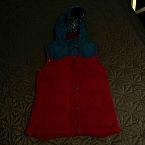 Patagonia Red Vest with Navy Hooded Yoke